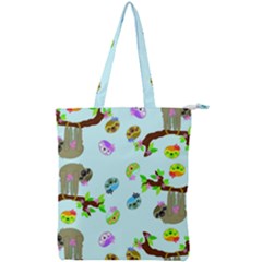 Sloth Aqua Blue Cute Cartoon Tile Green Double Zip Up Tote Bag by HermanTelo