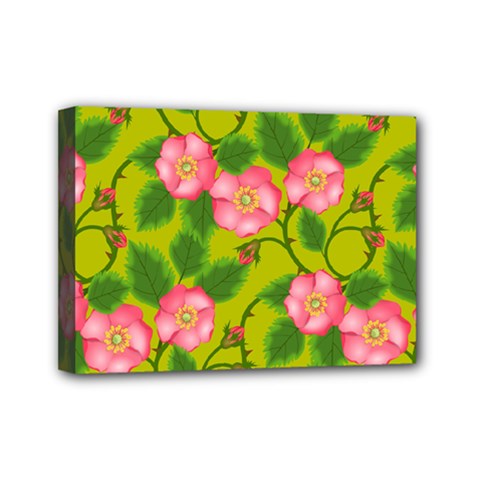 Roses Flowers Pattern Bud Pink Mini Canvas 7  X 5  (stretched) by HermanTelo