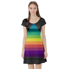 Background Rainbow Stripes Bright Short Sleeve Skater Dress