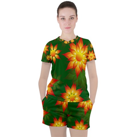 Flower Pattern Floral Non Seamless Women s Tee And Shorts Set by Pakrebo