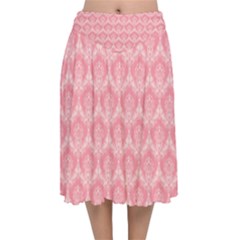 Damask Floral Design Seamless Velvet Flared Midi Skirt