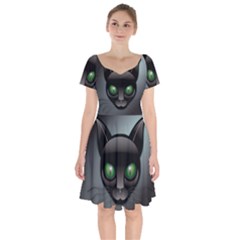 Green Eyes Kitty Cat Short Sleeve Bardot Dress