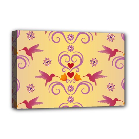 Pattern Bird Flower Deluxe Canvas 18  X 12  (stretched) by HermanTelo