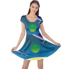 Rocket Spaceship Space Cap Sleeve Dress