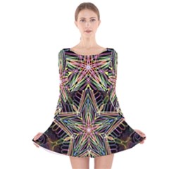 Star Mandala Pattern Design Doodle Long Sleeve Velvet Skater Dress by Pakrebo