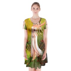 Beautiful Fairy With Wonderful Flowers Short Sleeve V-neck Flare Dress by FantasyWorld7