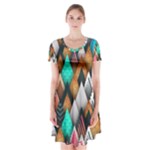 Abstract Triangle Tree Short Sleeve V-neck Flare Dress