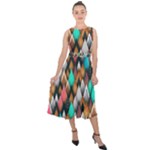 Abstract Triangle Tree Midi Tie-Back Chiffon Dress