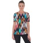 Abstract Triangle Tree Shoulder Cut Out Short Sleeve Top