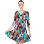 Abstract Triangle Tree Quarter Sleeve Front Wrap Dress