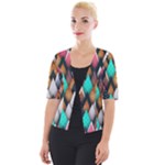 Abstract Triangle Tree Cropped Button Cardigan