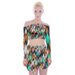 Abstract Triangle Tree Off Shoulder Top with Mini Skirt Set