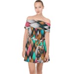 Abstract Triangle Tree Off Shoulder Chiffon Dress