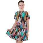 Abstract Triangle Tree Short Sleeve Shoulder Cut Out Dress 