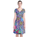 Abstract Forest  Short Sleeve Front Wrap Dress