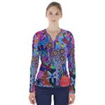 Abstract Forest  V-Neck Long Sleeve Top