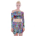 Abstract Forest  Off Shoulder Top with Mini Skirt Set