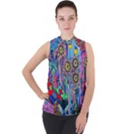Abstract Forest  Mock Neck Chiffon Sleeveless Top