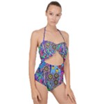 Abstract Forest  Scallop Top Cut Out Swimsuit
