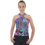 Abstract Forest  Cross Neck Velour Top