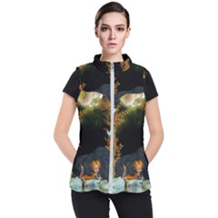 Cute Fairy With Awesome Wolf In The Night Women s Puffer Vest by FantasyWorld7