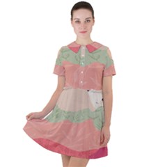 Blush Pink Landscape Short Sleeve Shoulder Cut Out Dress  by charliecreates