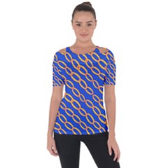 Blue Abstract Links Background Shoulder Cut Out Short Sleeve Top by HermanTelo