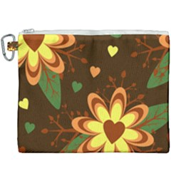 Floral Hearts Brown Green Retro Canvas Cosmetic Bag (xxxl) by HermanTelo
