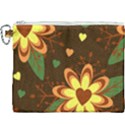 Floral Hearts Brown Green Retro Canvas Cosmetic Bag (XXXL) View1