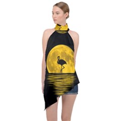 Moon Reflection Flamenco Animal Halter Asymmetric Satin Top by HermanTelo