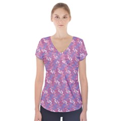 Pattern Abstract Squiggles Gliftex Short Sleeve Front Detail Top by HermanTelo