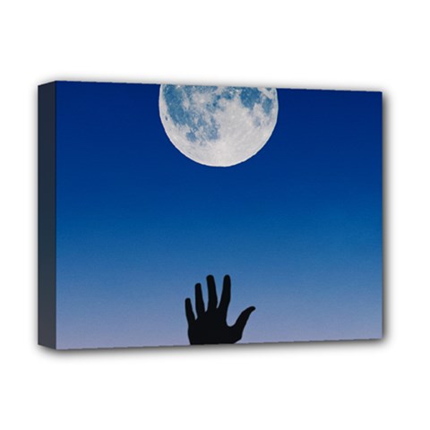 Moon Sky Blue Hand Arm Night Deluxe Canvas 16  X 12  (stretched)  by HermanTelo