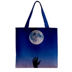 Moon Sky Blue Hand Arm Night Zipper Grocery Tote Bag by HermanTelo