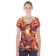 Star Radio Light Effects Magic Short Sleeve Front Detail Top by HermanTelo