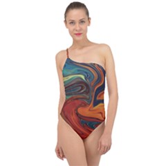 Abstract Art Pattern Classic One Shoulder Swimsuit by HermanTelo