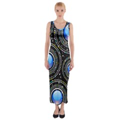 Abstract Glossy Blue Fitted Maxi Dress by HermanTelo