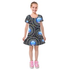 Abstract Glossy Blue Kids  Short Sleeve Velvet Dress by HermanTelo