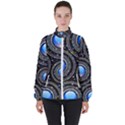Abstract Glossy Blue Women s High Neck Windbreaker View1