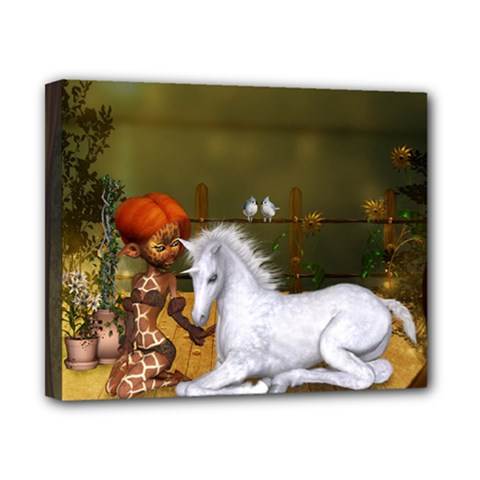 Cute Fairy With Unicorn Foal Canvas 10  X 8  (stretched) by FantasyWorld7