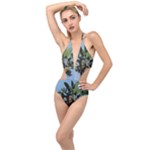 Palm Tree Plunging Cut Out Swimsuit