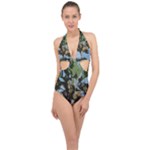 Palm Tree Halter Front Plunge Swimsuit