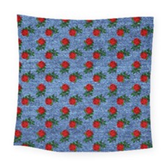 Blue Denim And Roses Square Tapestry (large)