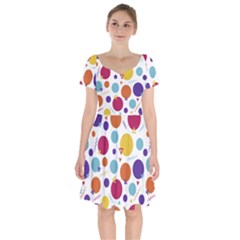 Background Polka Dot Short Sleeve Bardot Dress by HermanTelo