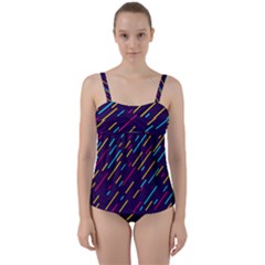 Background Lines Forms Twist Front Tankini Set by HermanTelo