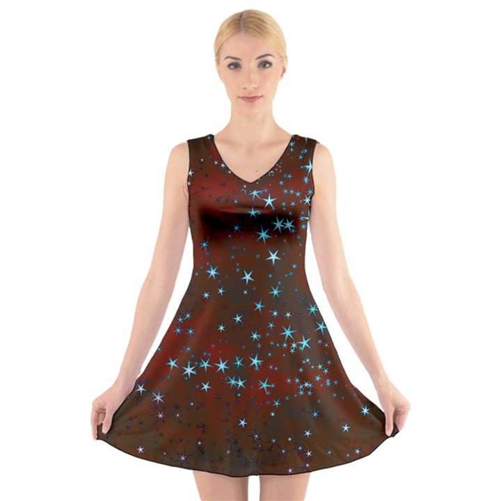 Background Star Christmas V-Neck Sleeveless Dress