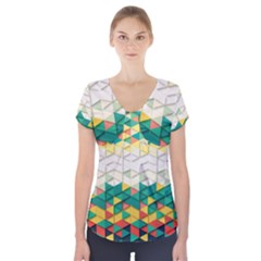 Background Triangle Short Sleeve Front Detail Top by HermanTelo
