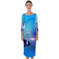 Butterfly Animal Insect Quarter Sleeve Midi Bodycon Dress