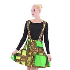 Blocks Cubes Green Suspender Skater Skirt
