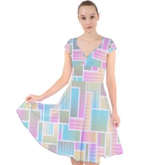 Color Blocks Abstract Background Cap Sleeve Front Wrap Midi Dress by HermanTelo