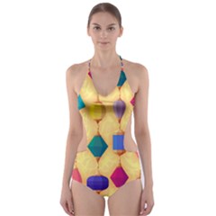 Colorful Background Stones Jewels Cut-out One Piece Swimsuit